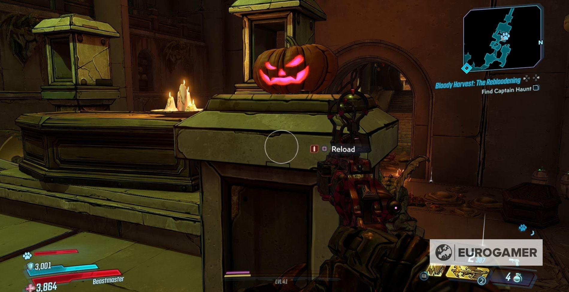 Cận cảnh quả bí ngô thứ hai từ trái sang trong câu đố Borderlands 3