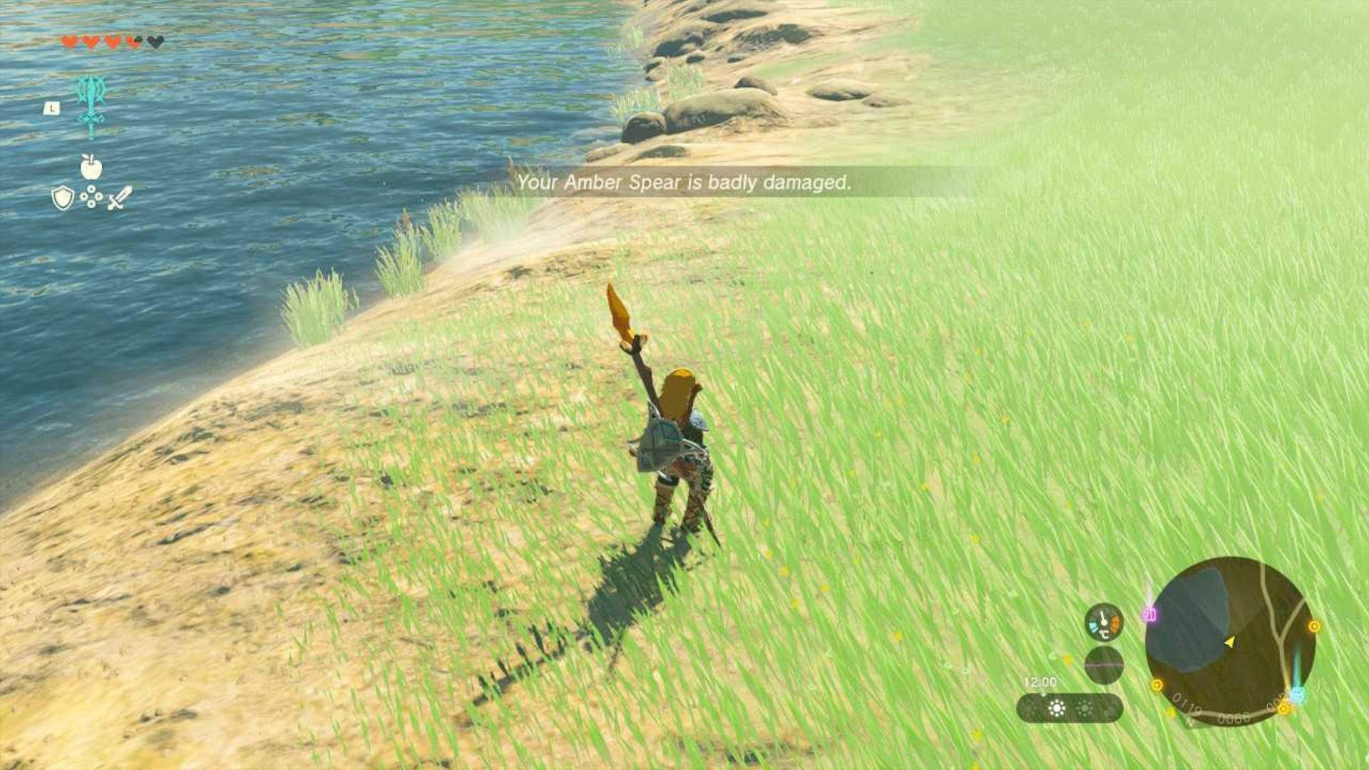 Cảnh báo vũ khí sắp hỏng hiển thị trên màn hình trong Zelda TotK