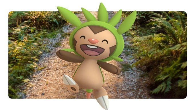 Chespin xuất hiện trong giao diện bắt Pokémon Go sự kiện Kalos