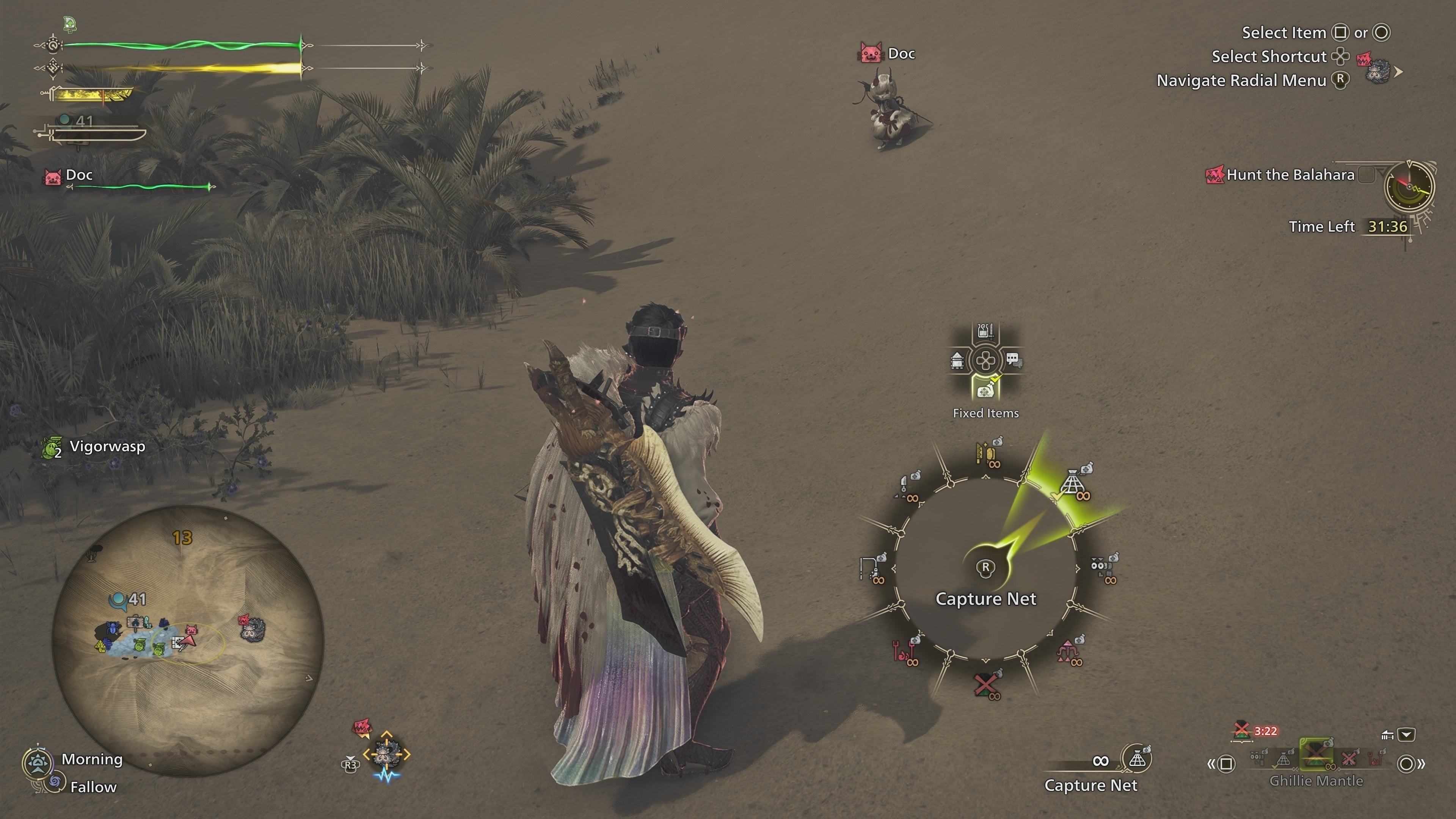 Chọn Lưới Bắt (Capture Net) từ menu tròn trong Monster Hunter Wilds để bắt sinh vật