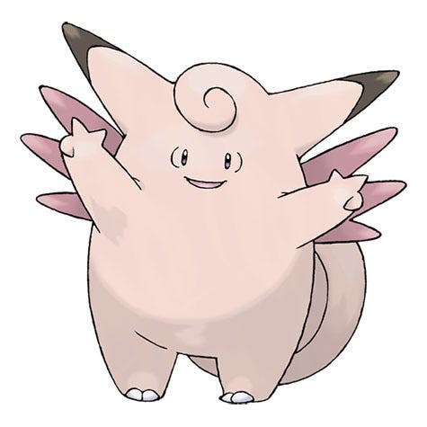 Clefable trong Pokémon Go trên nền đồng cỏ