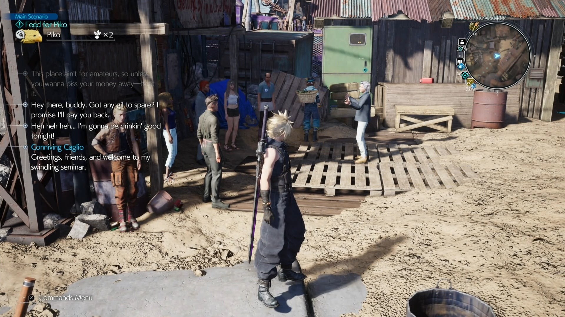 Cloud nhìn Conniving Caglio tại Nhà tù Corel trong Final Fantasy 7 Rebirth.