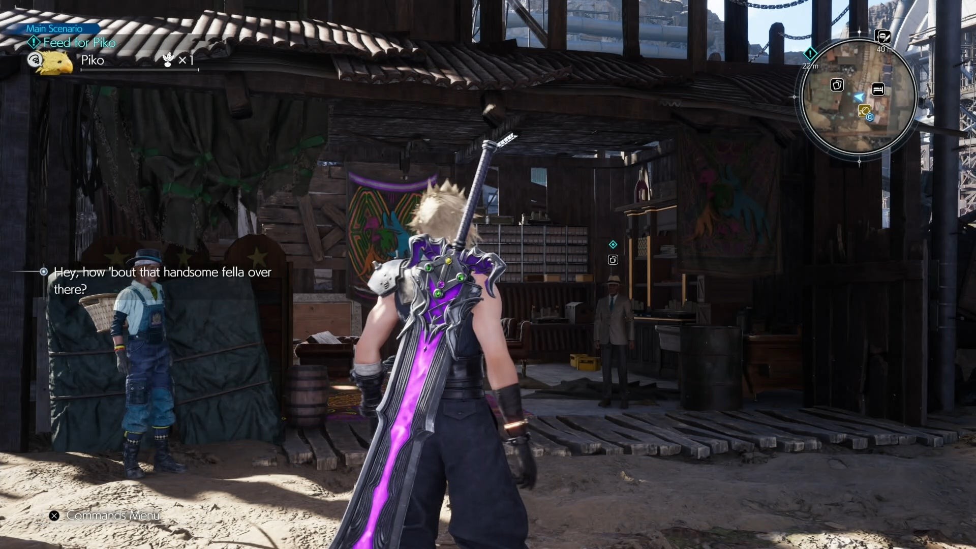 Cloud nhìn vào Nhà Sưu Tập Thẻ tại Nhà tù Corel trong Final Fantasy 7 Rebirth.