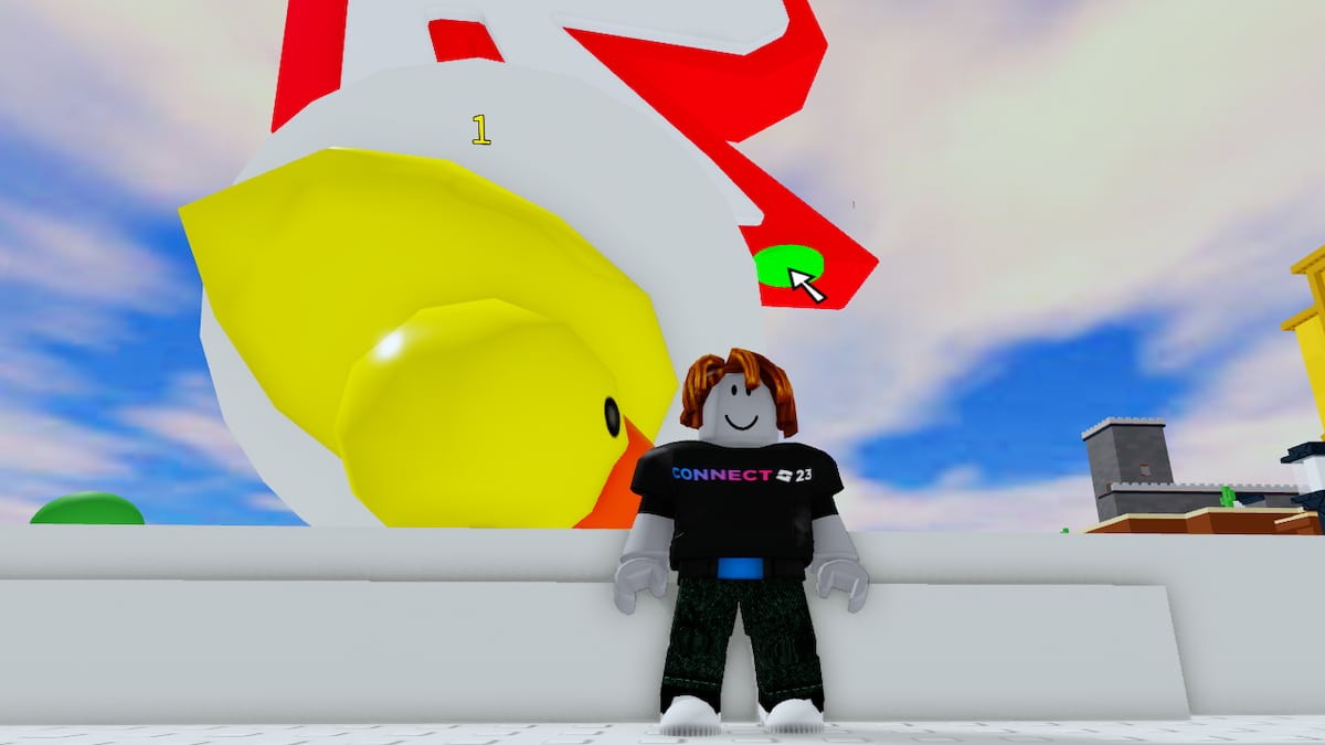 Con vịt khổng lồ nằm lật ngửa chứa số màu vàng trong Roblox The Classic