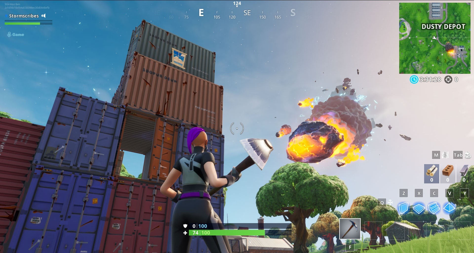 Container trên nóc xe tải gần Dusty Depot trong Fortnite