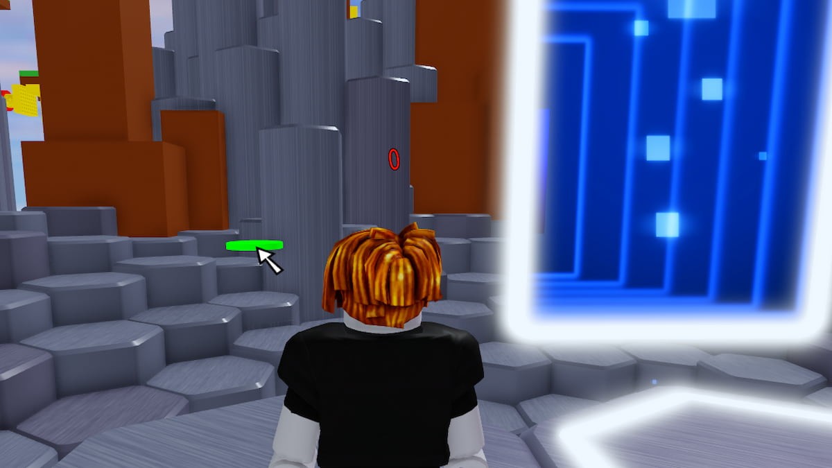 Cột trụ gần cổng dịch chuyển chứa số màu đỏ trong Roblox Classic