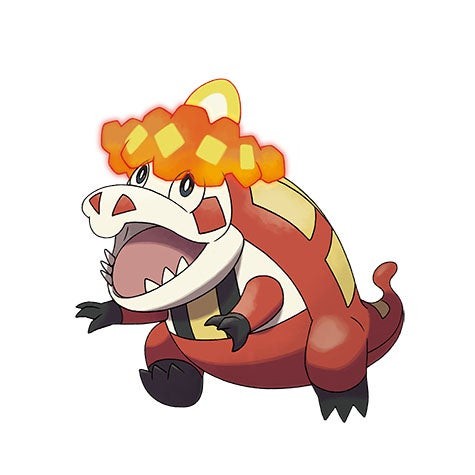 crocalor đứng trên nền trắng trong pokemon