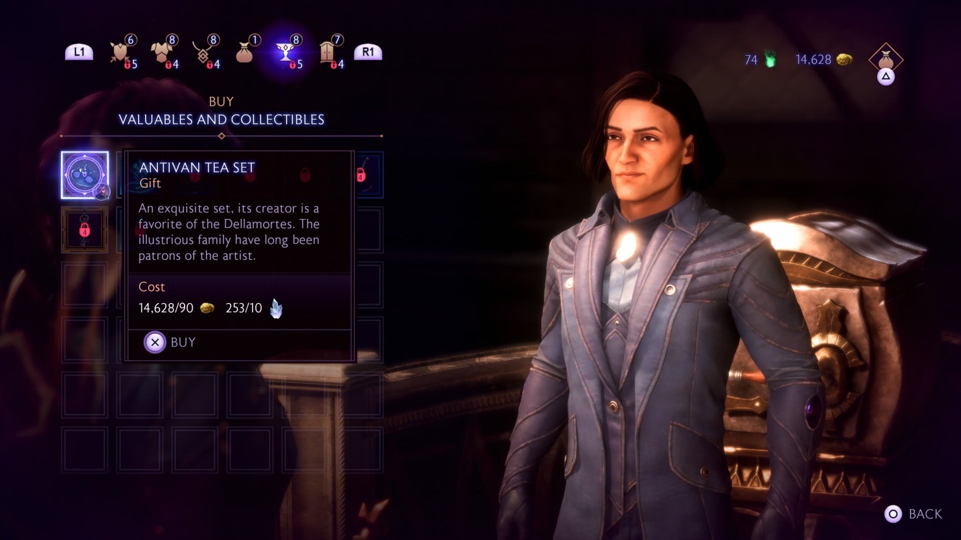 Cửa hàng Antivan Crow bán bộ ấm trà cho Lucanis trong Dragon Age The Veilguard