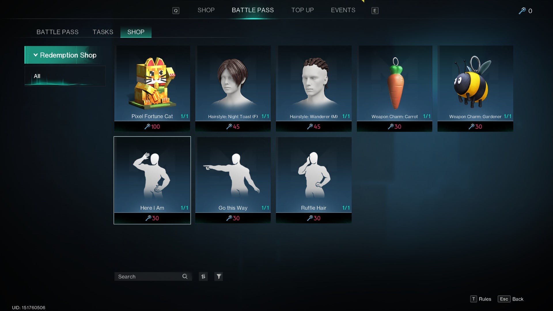 Cửa hàng Battle Pass trong Once Human hiển thị phần thưởng bao gồm Emote