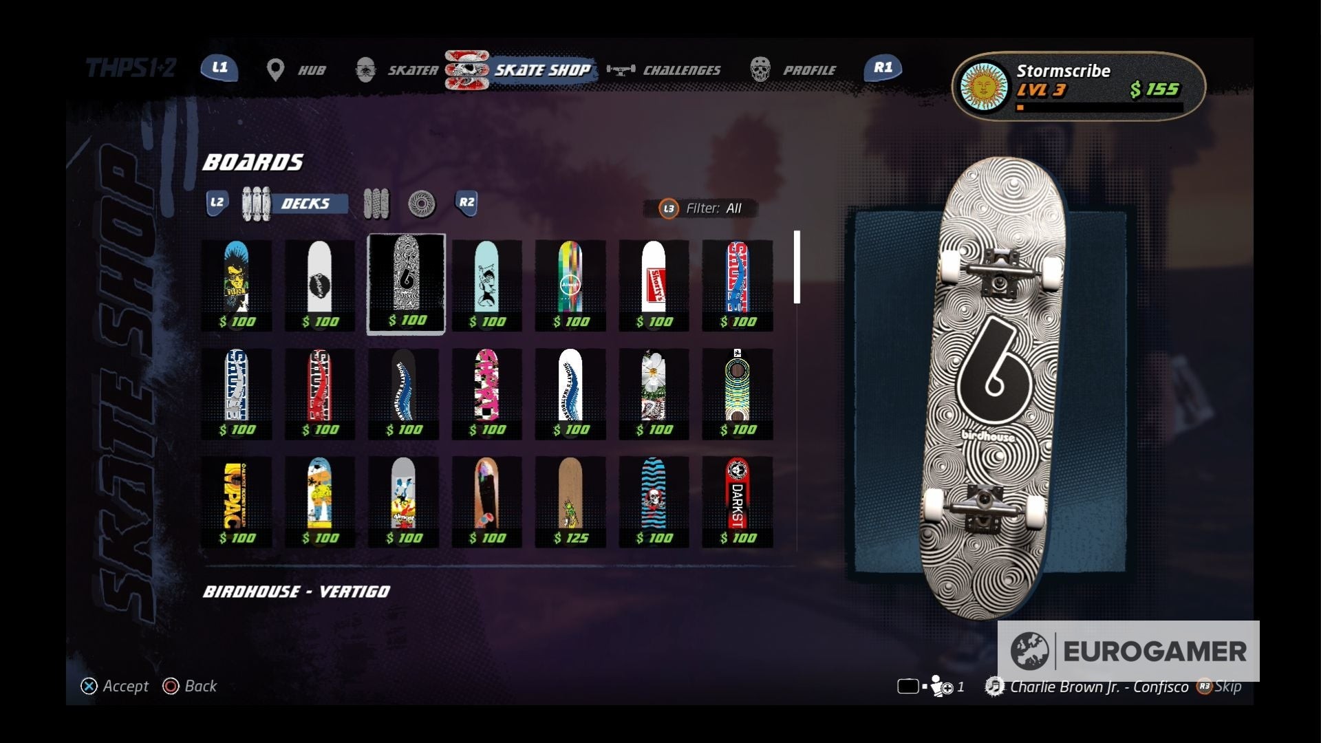 Cửa hàng trong game với các vật phẩm tùy chỉnh cho skater