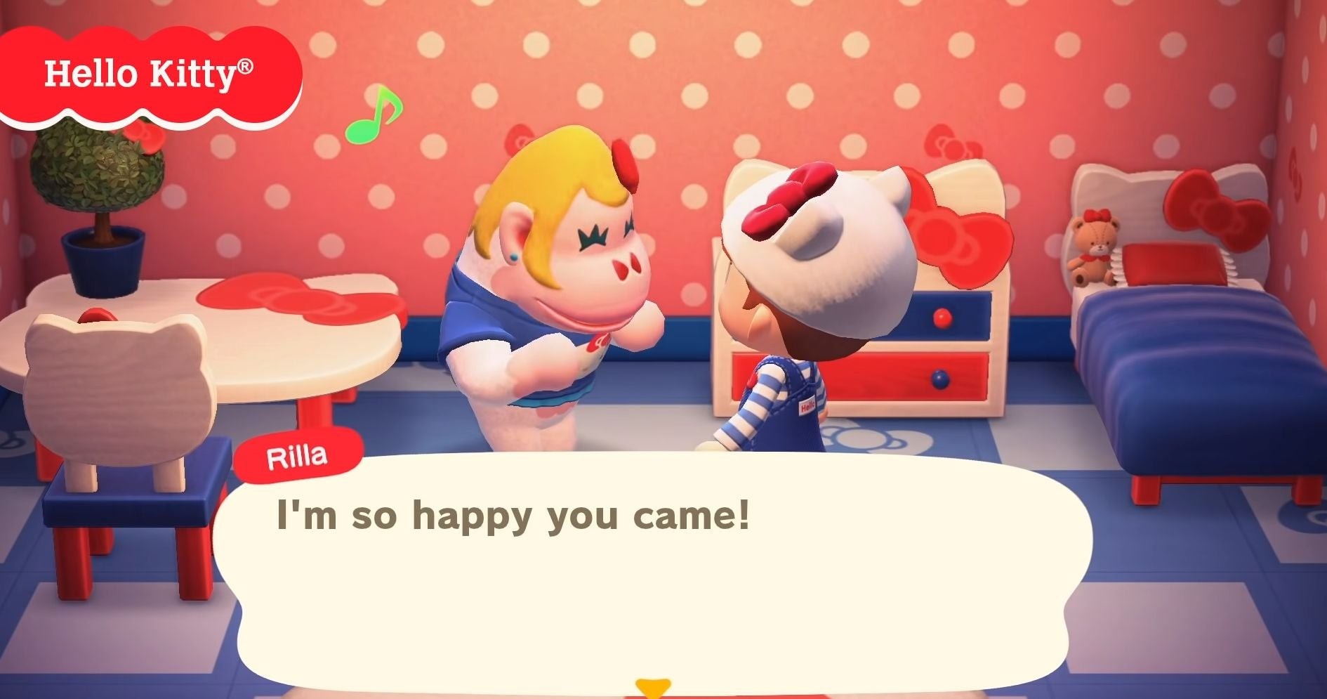 Dân làng Rilla và bộ vật phẩm Hello Kitty trong Animal Crossing