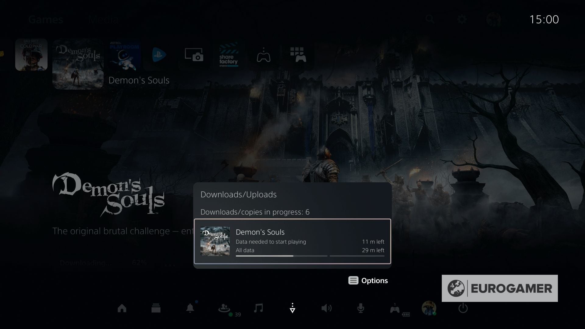 Danh sách các game đang tải xuống trong hàng chờ Downloads/Uploads trên PS5.