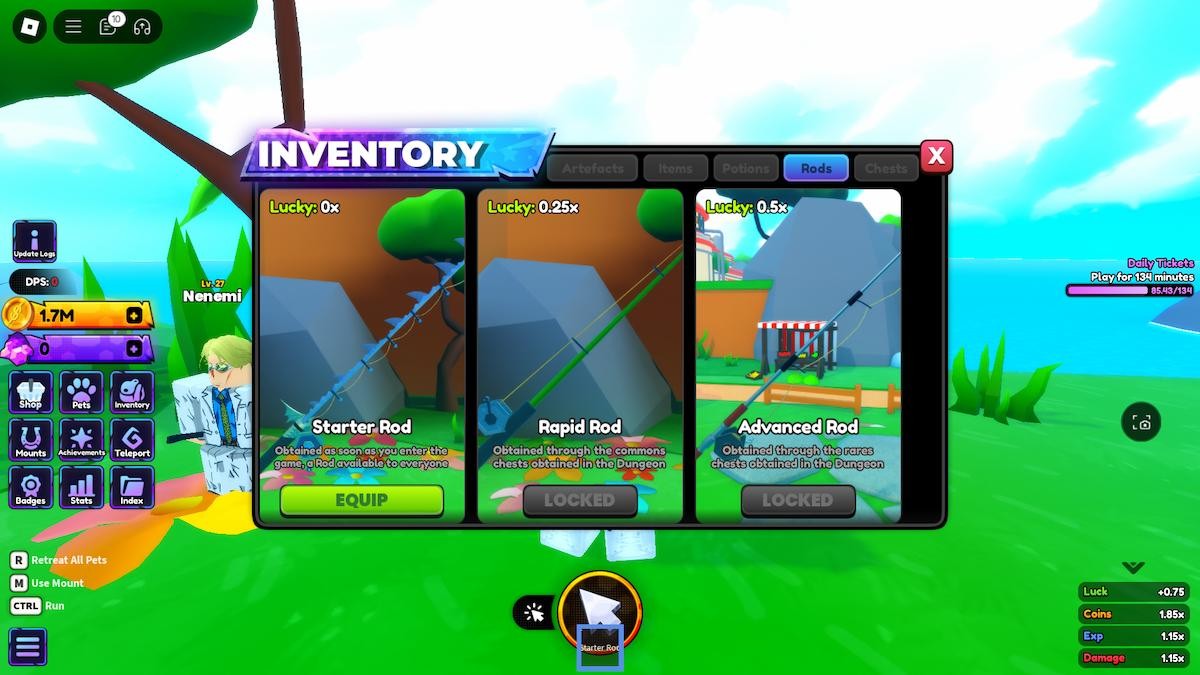 Danh sách các loại cần câu trong Anime Shadow Roblox với chỉ số may mắn khác nhau