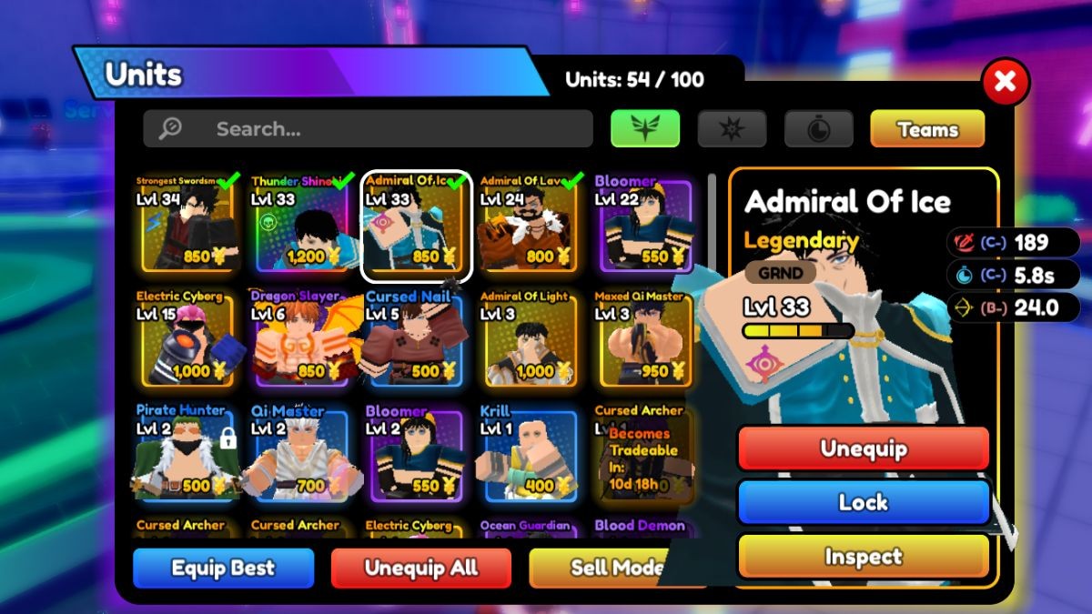 Danh sách các unit Huyền thoại (Legendary) trong game Anime Defenders