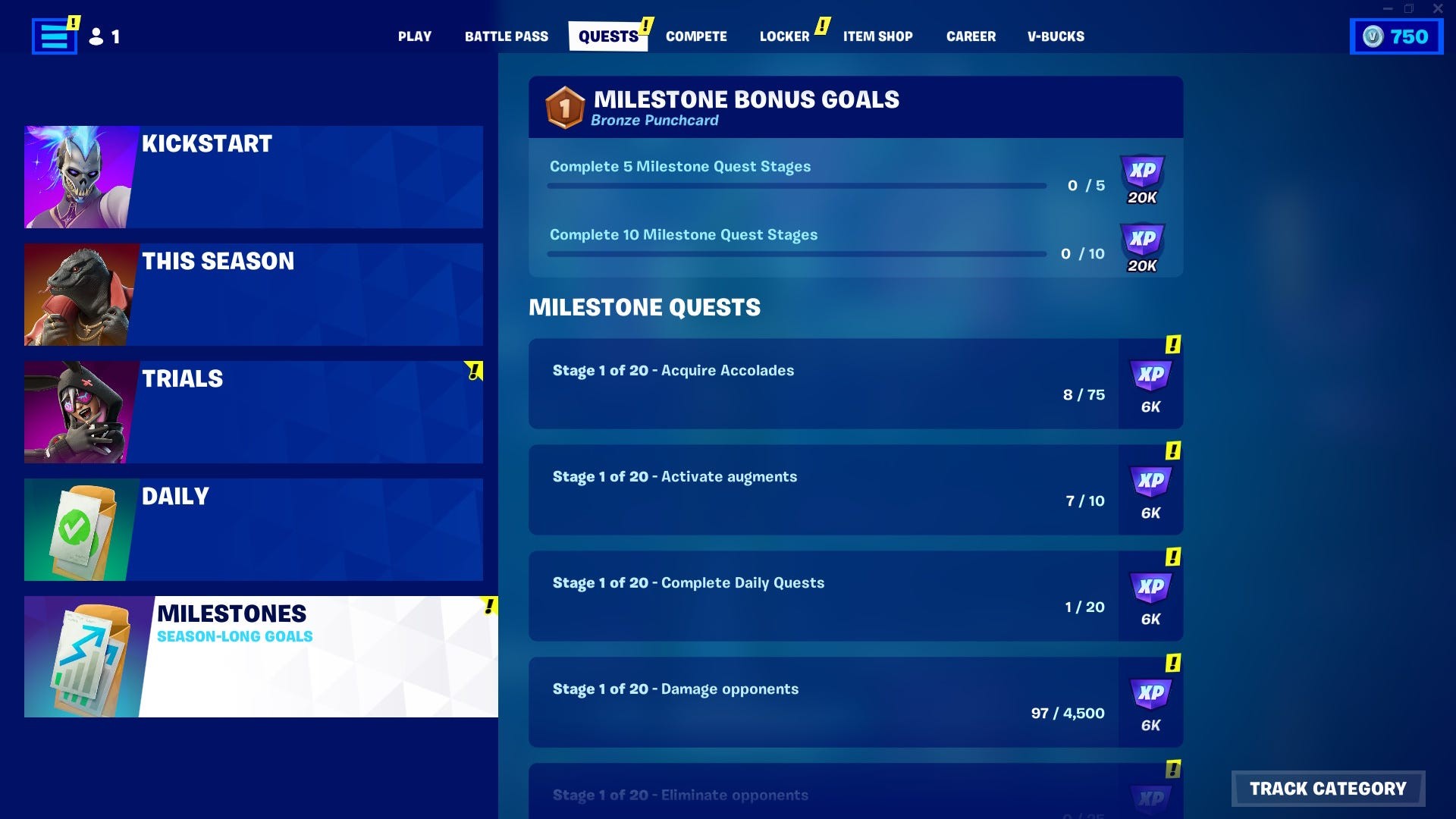 Danh sách nhiệm vụ cột mốc và tiến trình nhận XP Fortnite