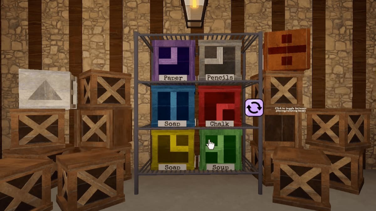 Đặt các hộp lên kệ cho câu đố hộp trong Terminal Escape Room