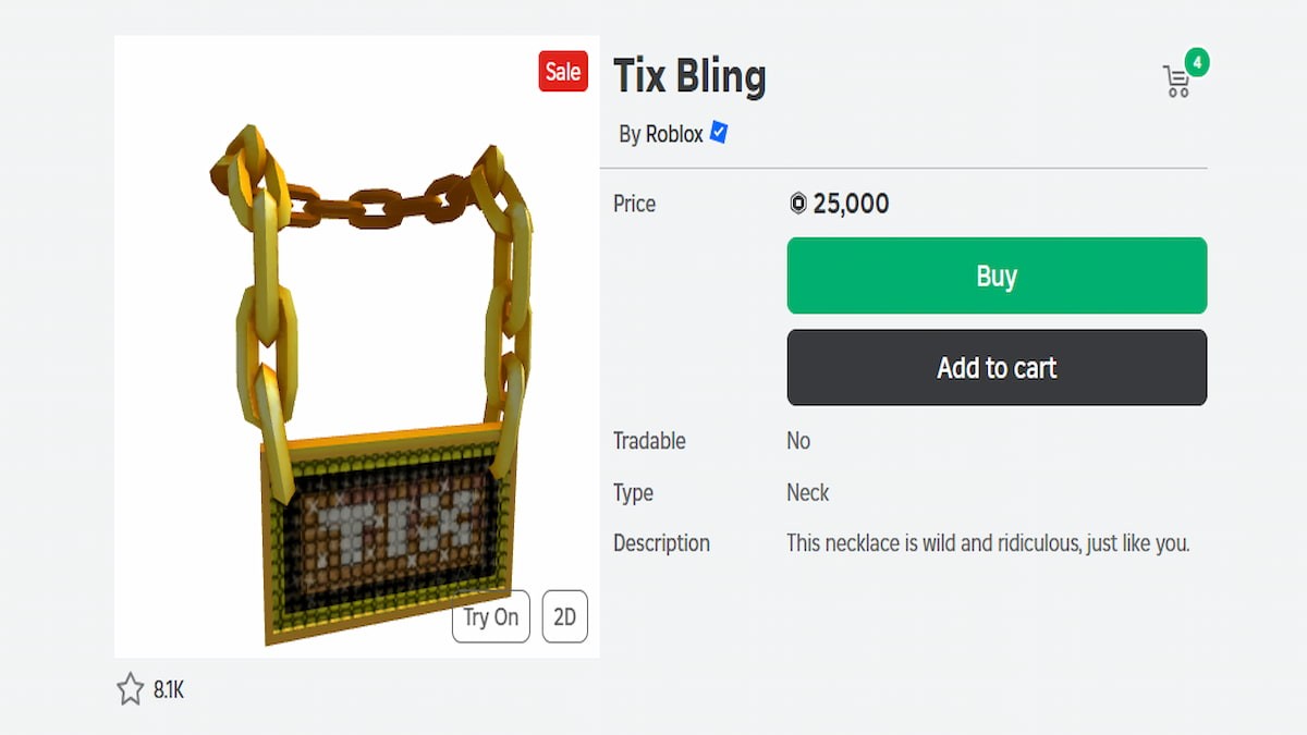 Dây chuyền Tix Bling vàng óng - Phụ kiện cổ Roblox