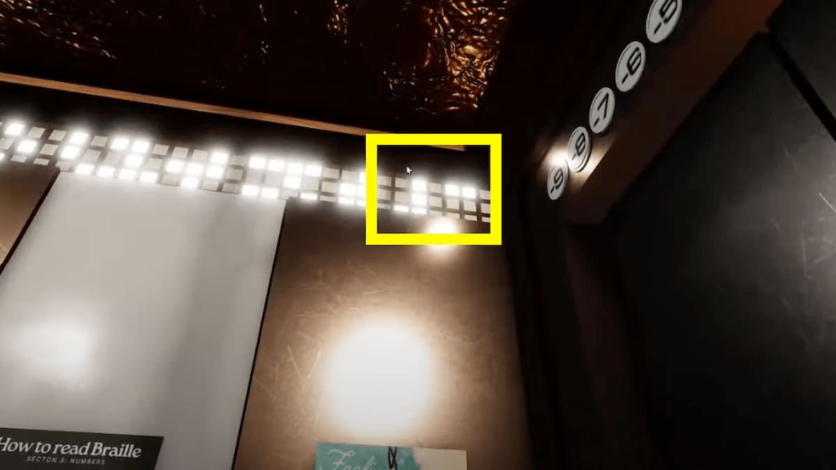 Đèn chữ nổi Braille trên trần thang máy Terminal Escape Room
