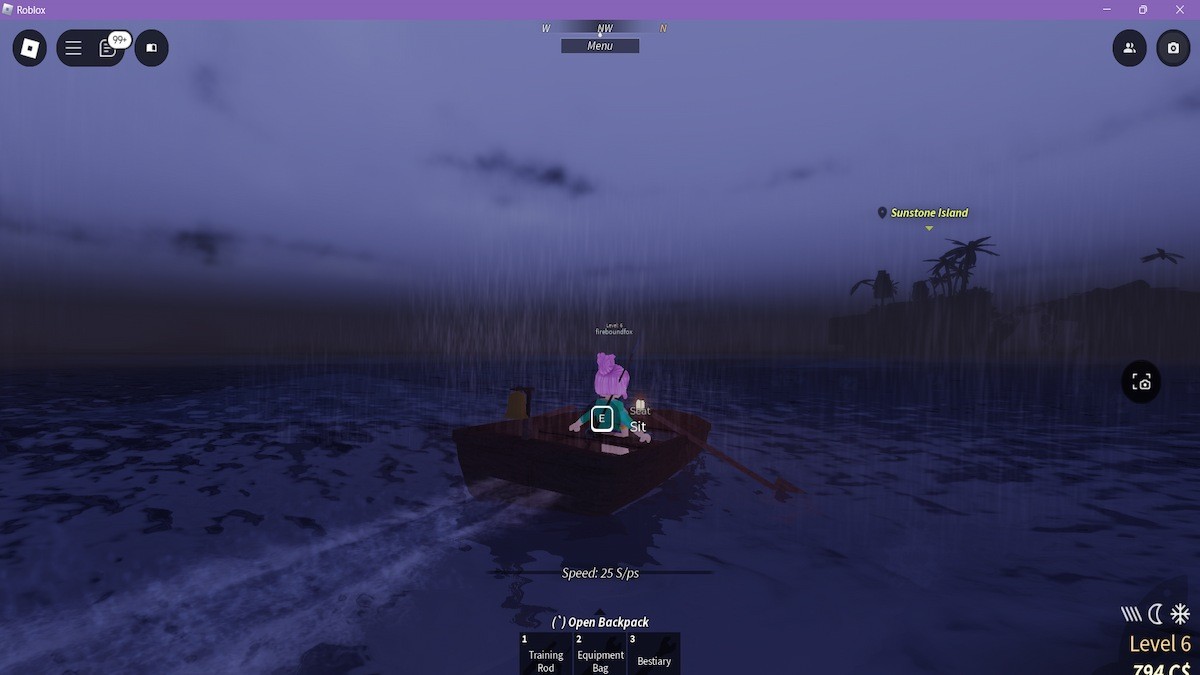 Di chuyển bằng thuyền đến Đảo Đá Mặt Trời trong Fisch Roblox