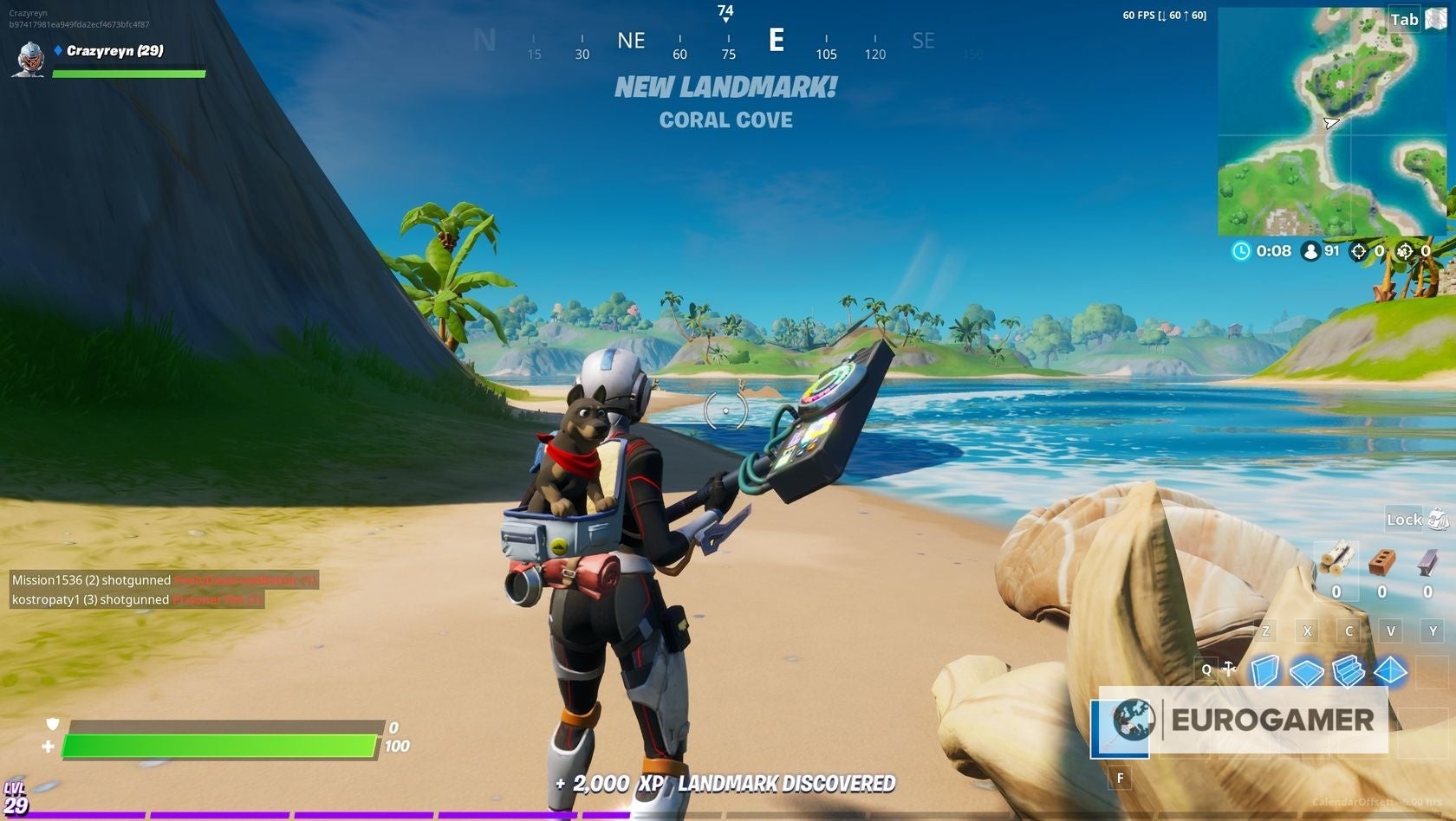 Địa danh Flopper Pond trong Fortnite với ngôi nhà và cầu câu cá gần Holly Hedges