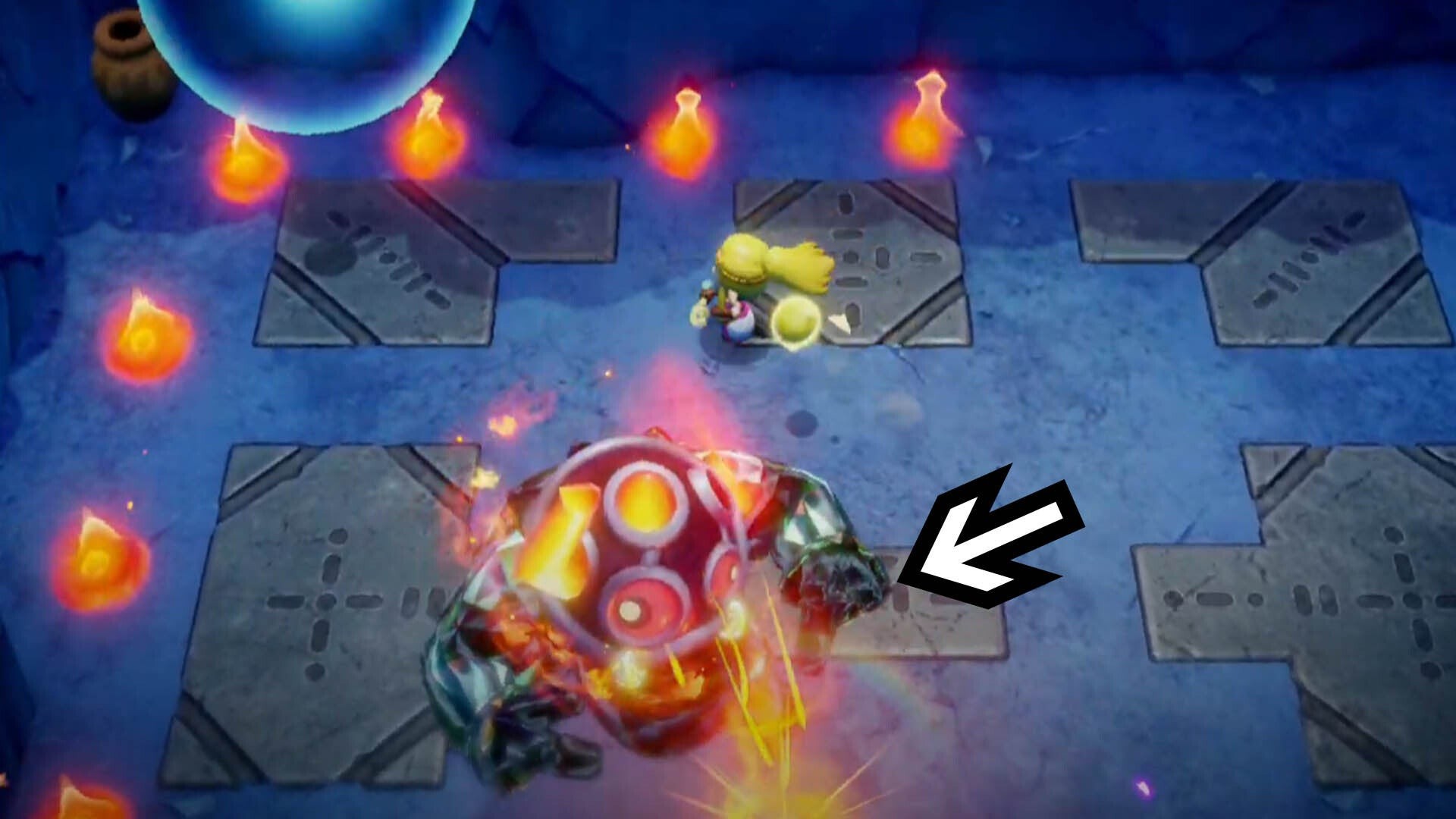 Đòn tấn công bằng quả cầu lửa được sạc đầy của Skorchill trong Zelda: Echoes of Wisdom