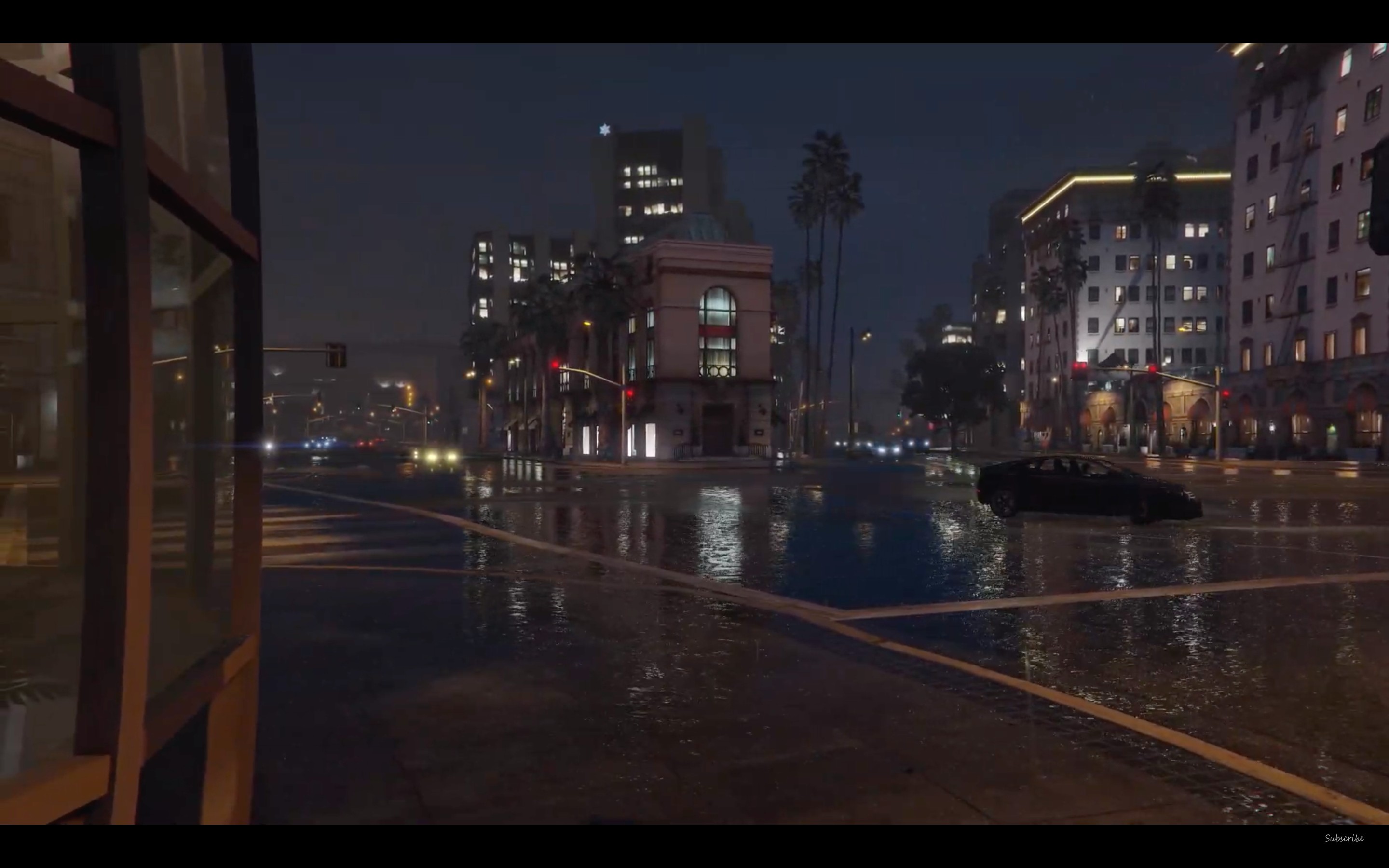 Đường phố mưa và giao lộ giao thông trong Grand Theft Auto 5