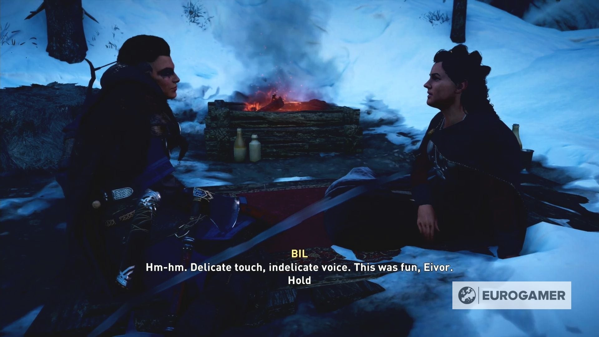 Eivor khám phá hang động bí mật sau thác nước gần vị trí lược của Bil, tìm thấy rương kho báu trong AC Valhalla.