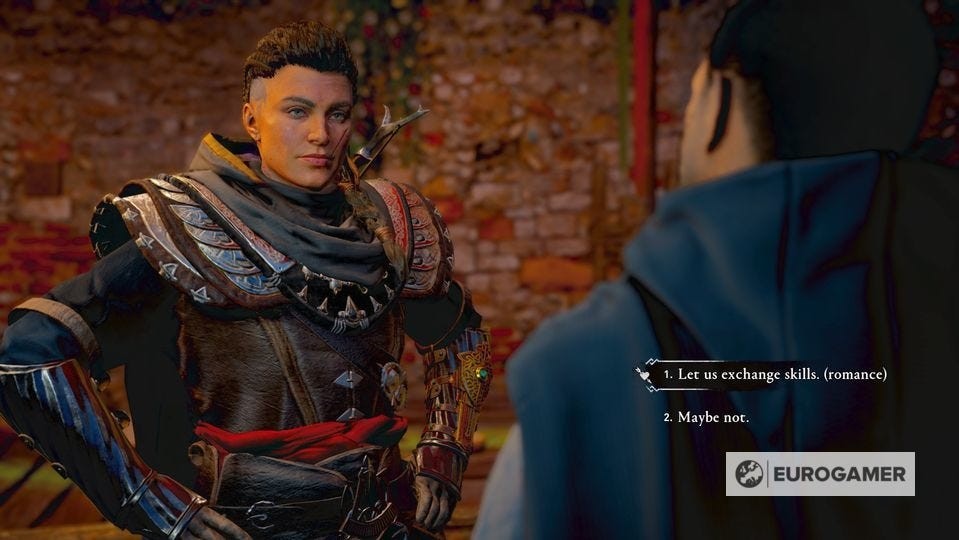 Eivor và Pierre trong đoạn cắt cảnh lãng mạn tại bữa tiệc Skal!