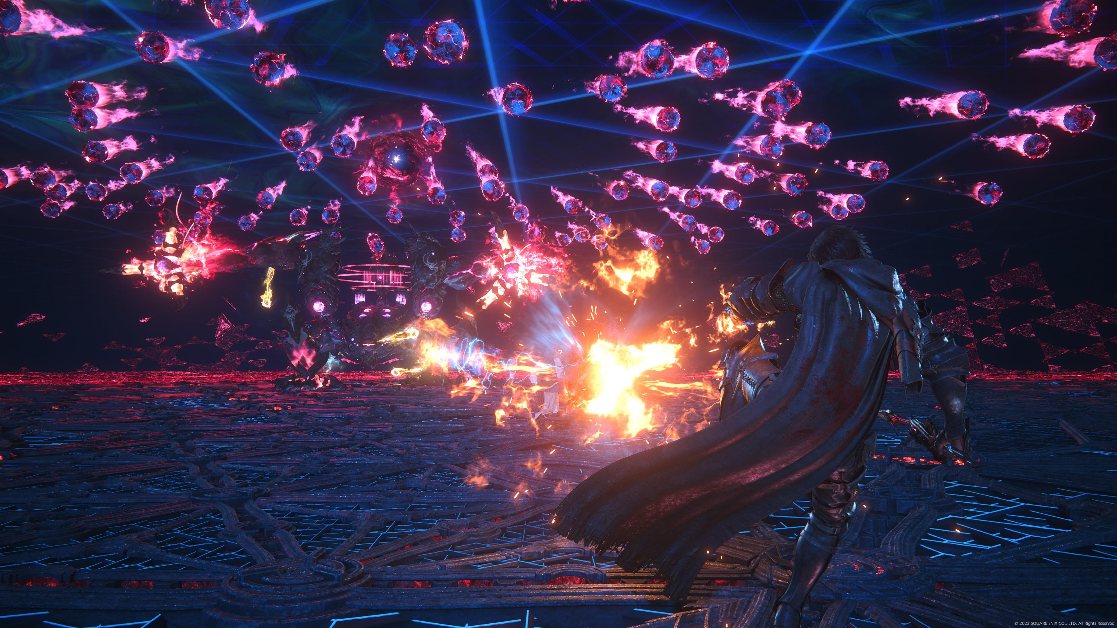 Final Fantasy 16: Clive chống lại địa ngục đạn từ một ông chủ cơ khí trong DLC.