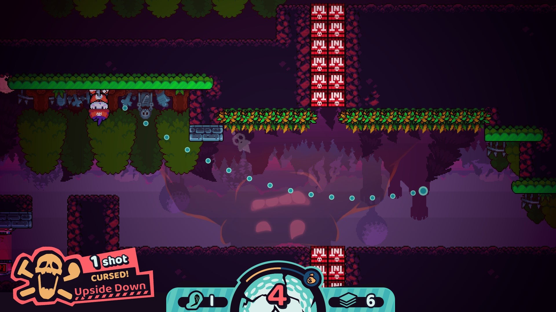 Gameplay màn chơi pixelated lộn ngược trong Cursed to Golf