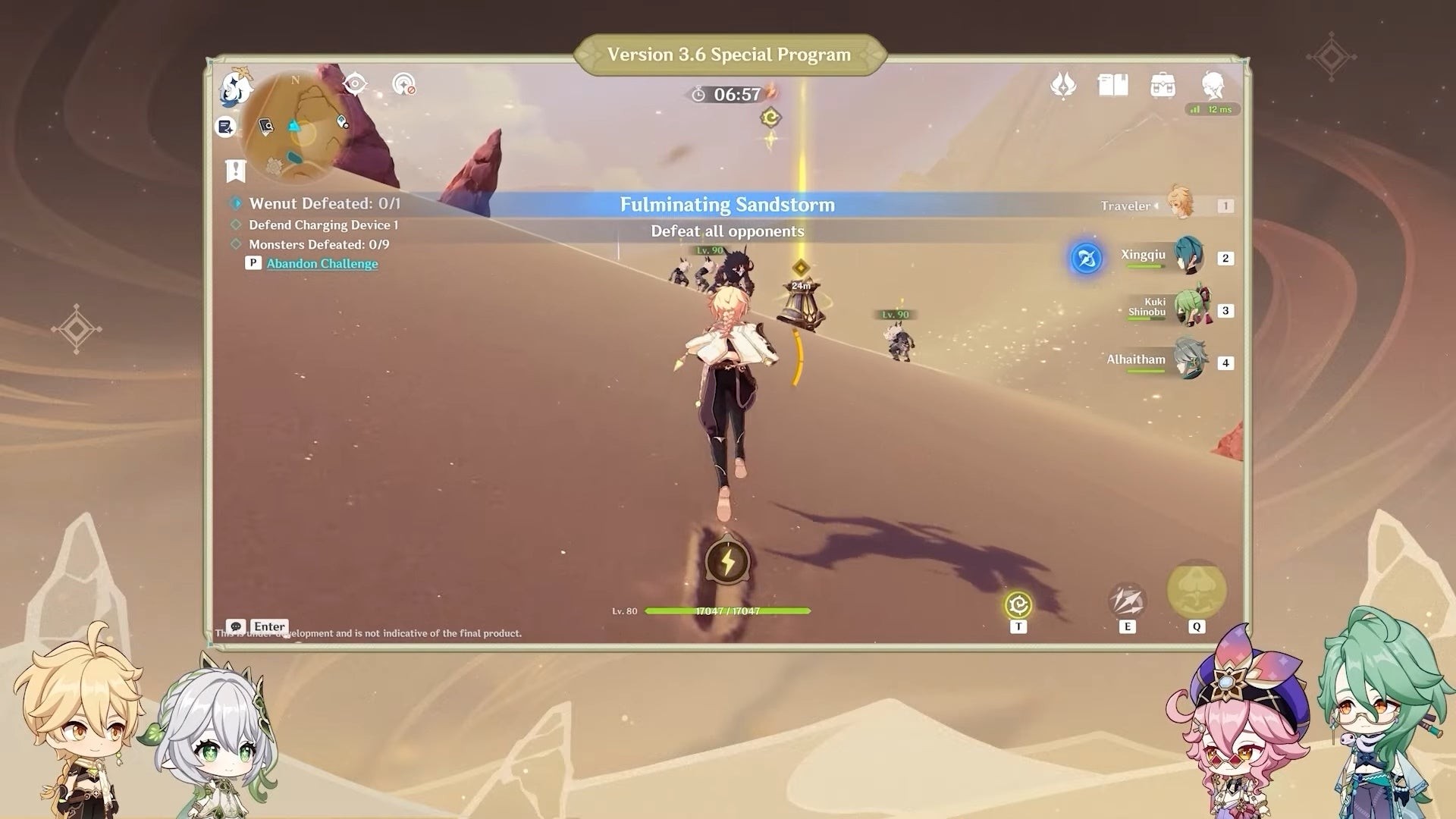 Gameplay sự kiện Fulminating Sandstorm chiến đấu với Wenut trong Genshin Impact 3.6