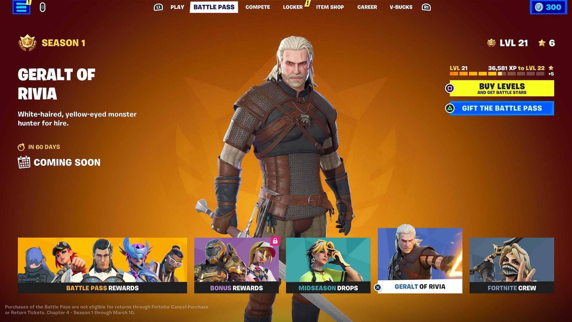 Geralt of Rivia xuất hiện trong Fortnite Chapter 4 Season 1