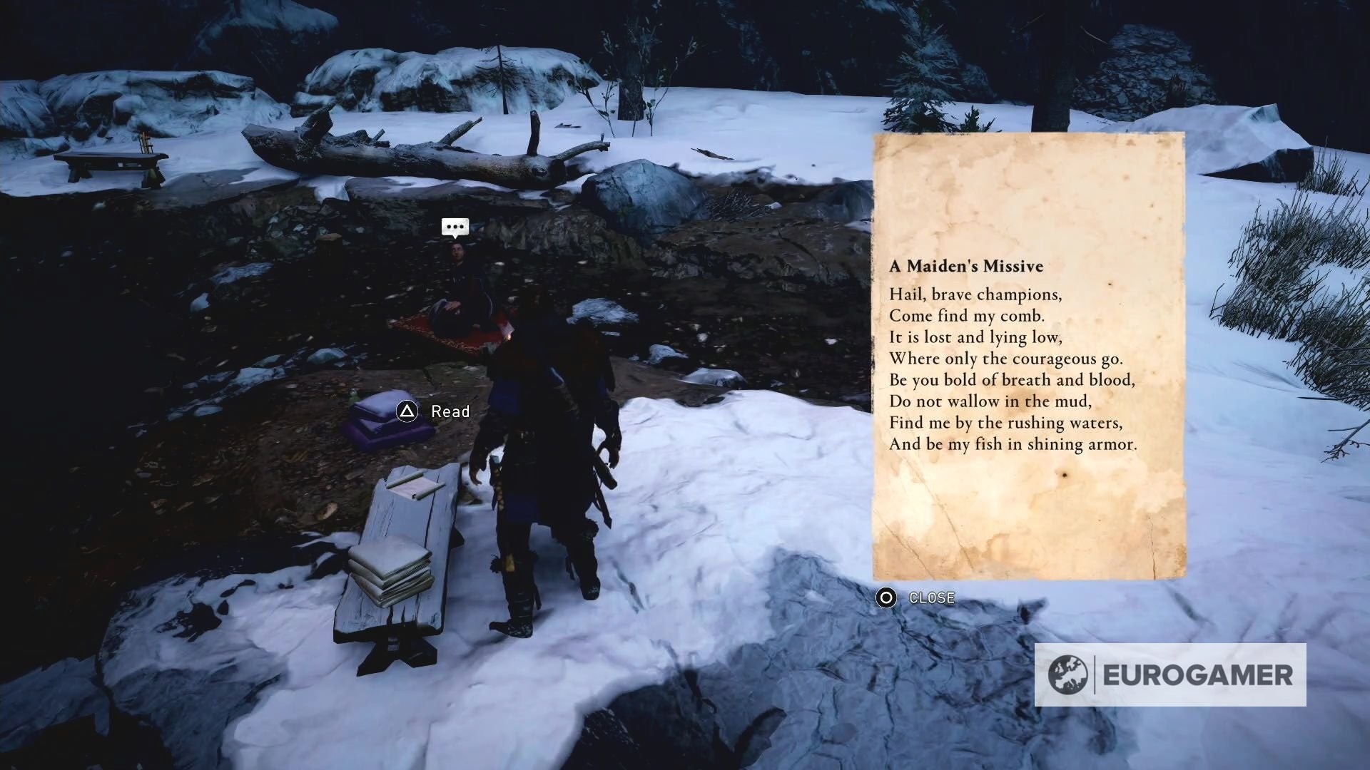 Ghi chú "Lời nhắn của Thiếu nữ" (A Maiden's Missive) cung cấp manh mối tìm lược của Bil trong AC Valhalla.