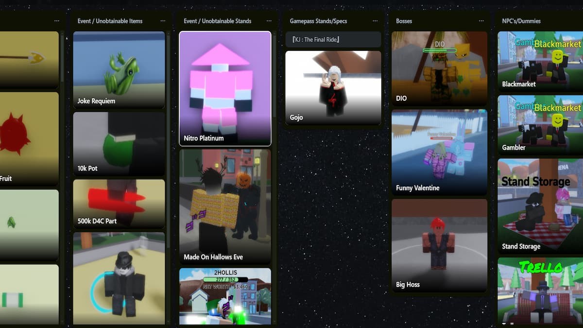 Giao diện bảng Trello của A Modded Adventure với các cột thông tin về game