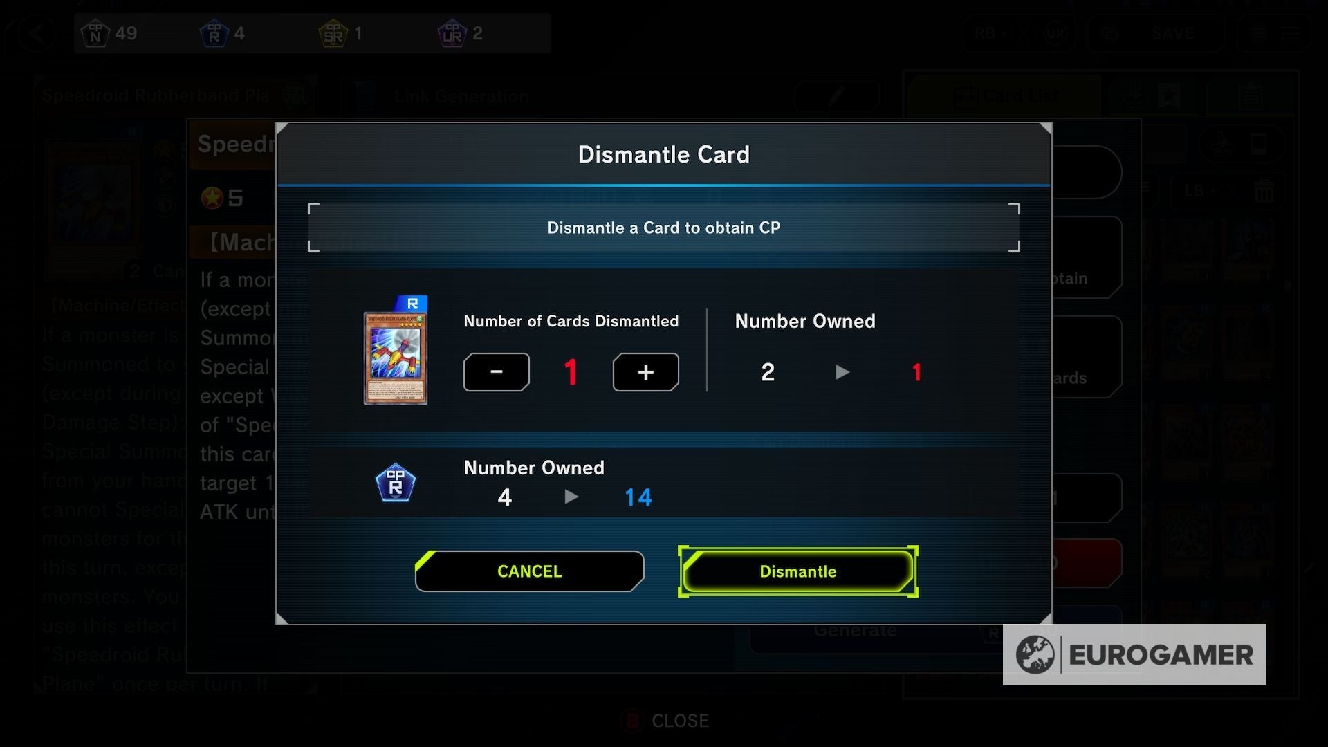 Giao diện chế tạo thẻ bài SR hoặc UR trong Yu-Gi-Oh! Master Duel