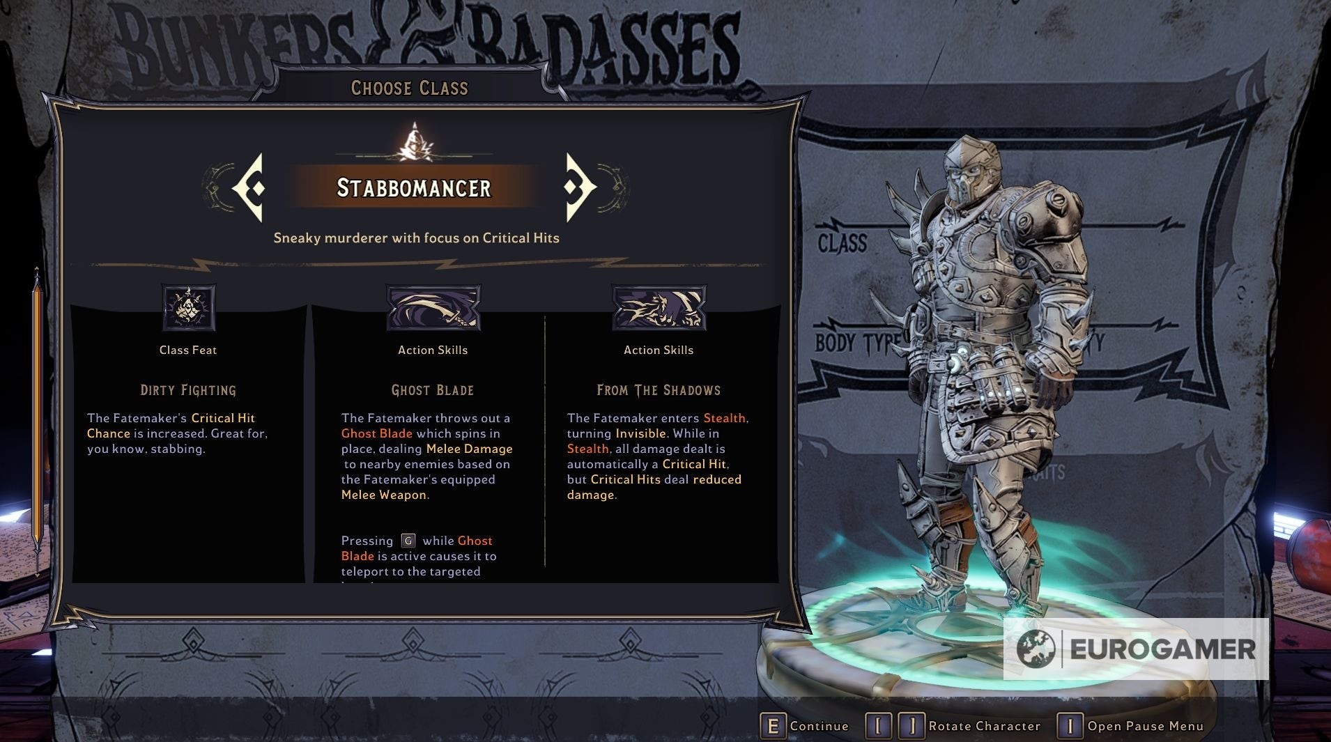 Giao diện chọn class nhân vật trong Tiny Tina's Wonderlands với 6 lựa chọn ban đầu