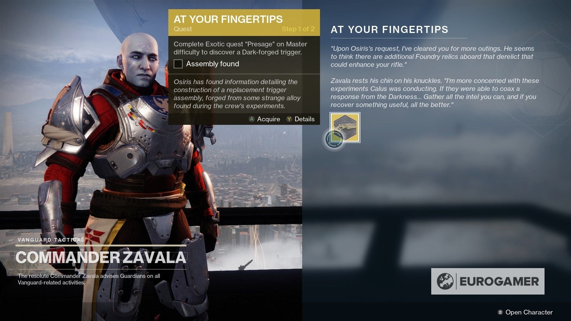 Giao diện chọn độ khó Master cho nhiệm vụ Presage Destiny 2