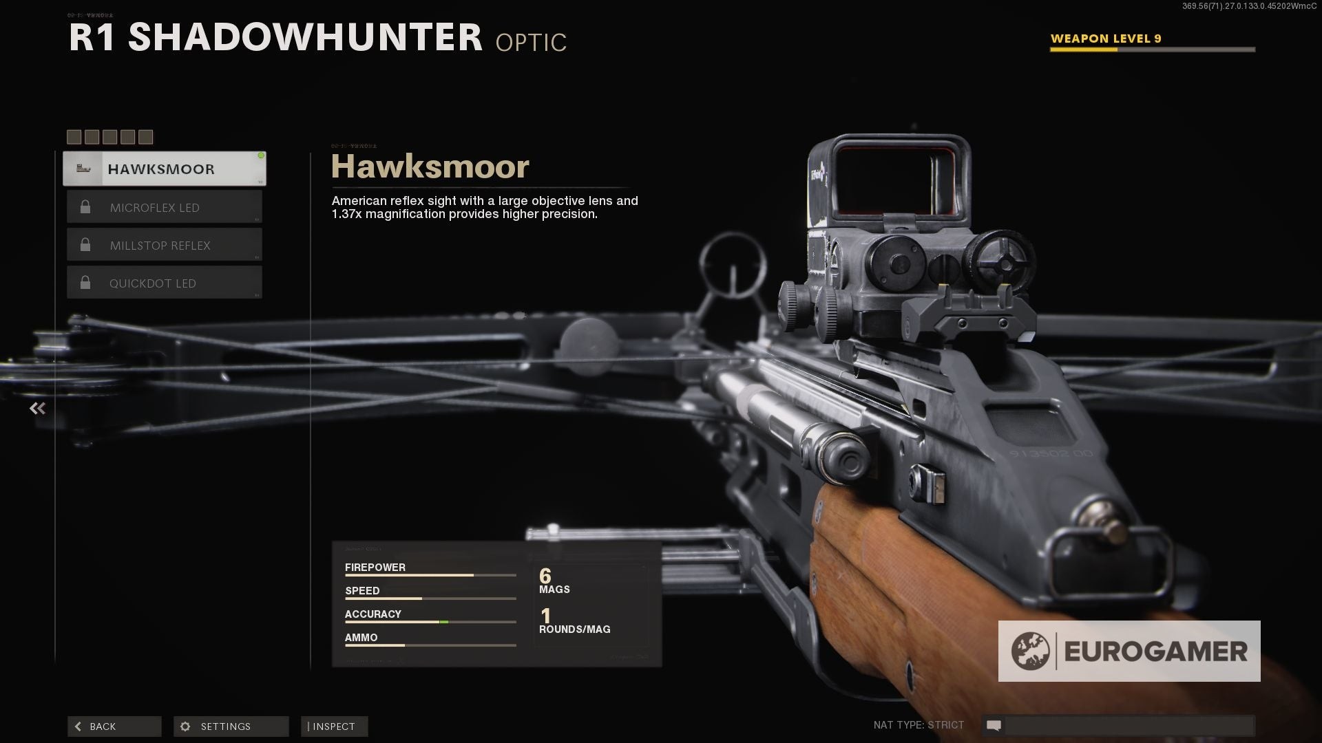 Giao diện chọn Optic Millstop Reflex cho R1 Shadowhunter