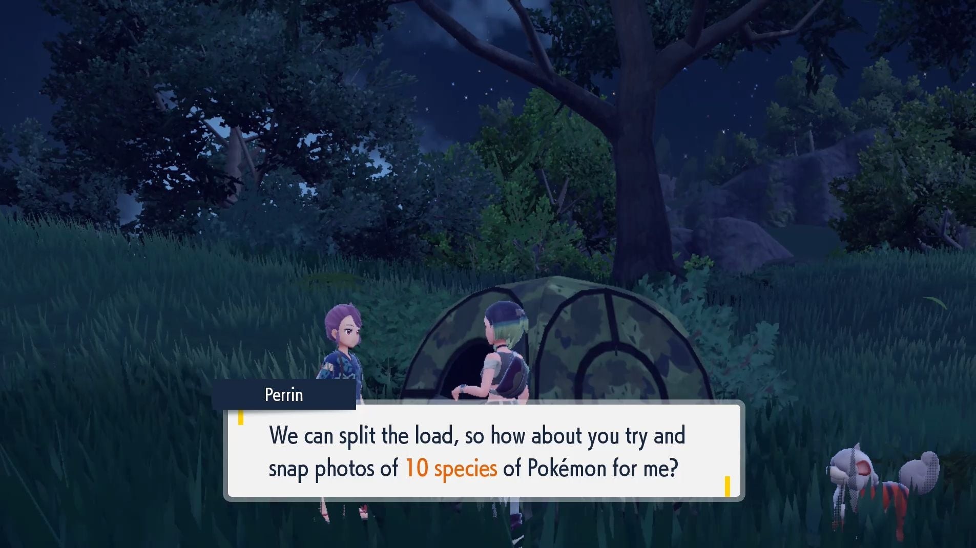 Giao diện chụp ảnh Pokémon trong nhiệm vụ khảo sát tại Timeless Woods