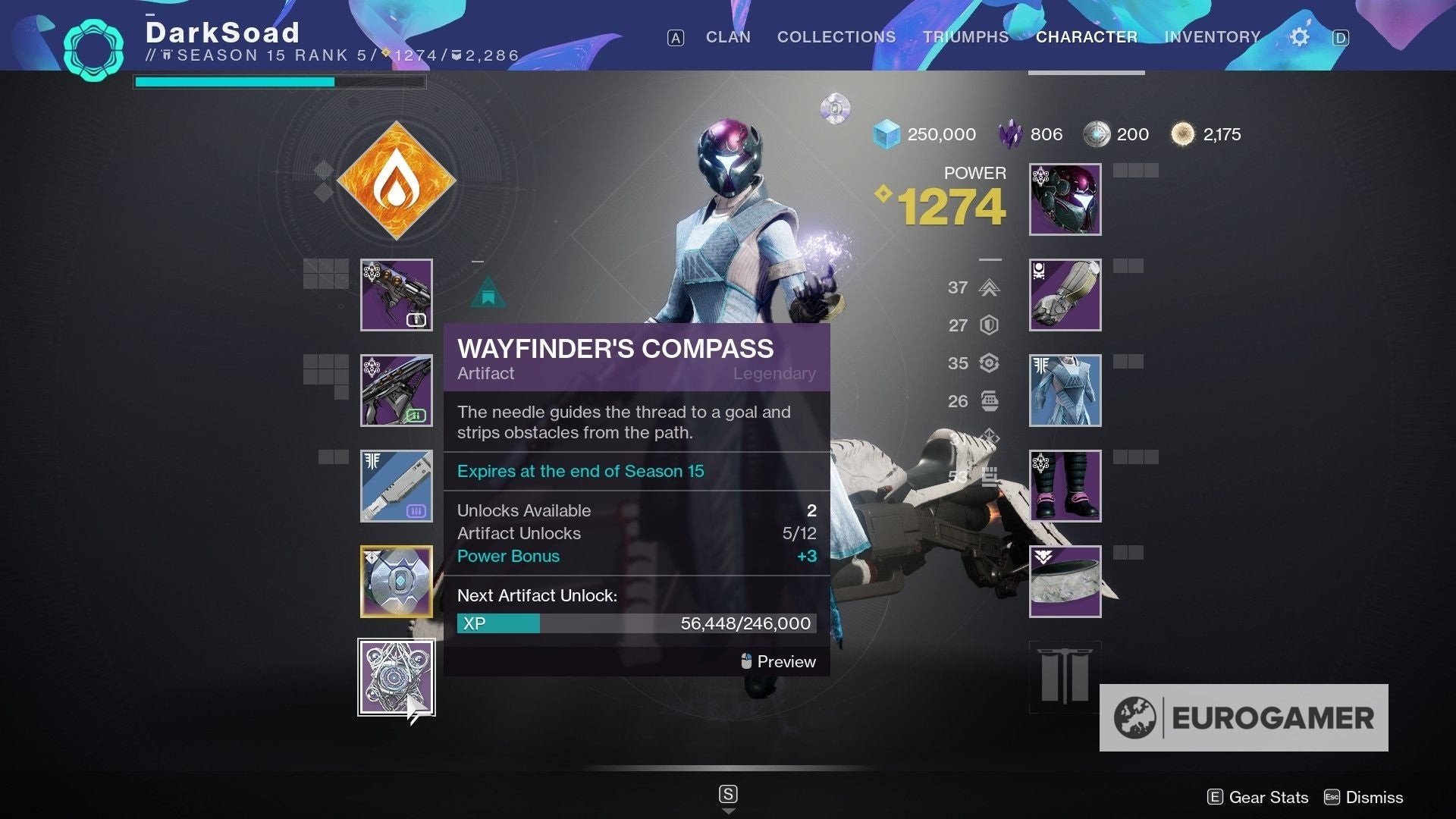 Giao diện Cổ vật La Bàn Định Hướng Destiny 2 hiển thị mod và điểm mở khóa
