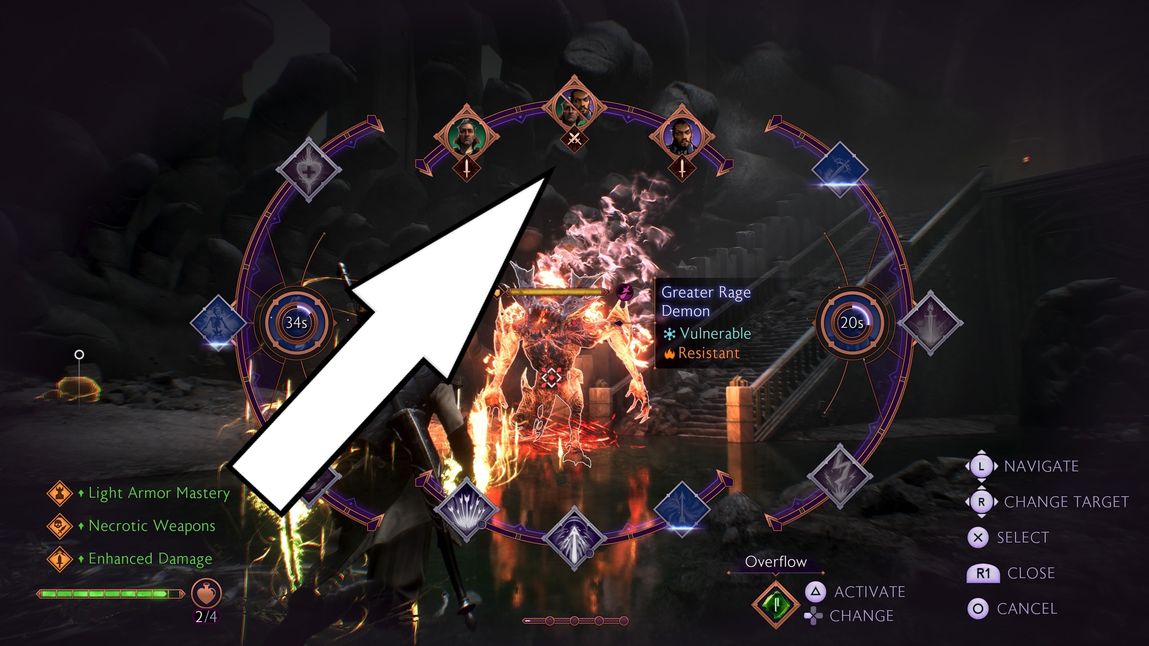 Giao diện hướng dẫn đồng đội tấn công mục tiêu trong Dragon Age The Veilguard