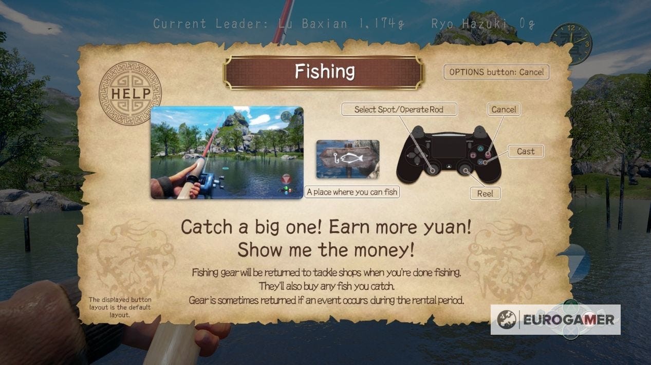 Giao diện khi đang chờ cá cắn câu trong Shenmue 3