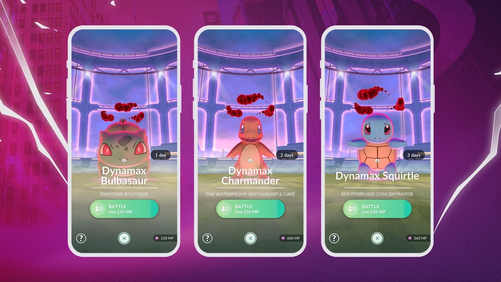 Giao diện Max Battle tại Power Spot với Bulbasaur Dynamax trong Pokémon Go