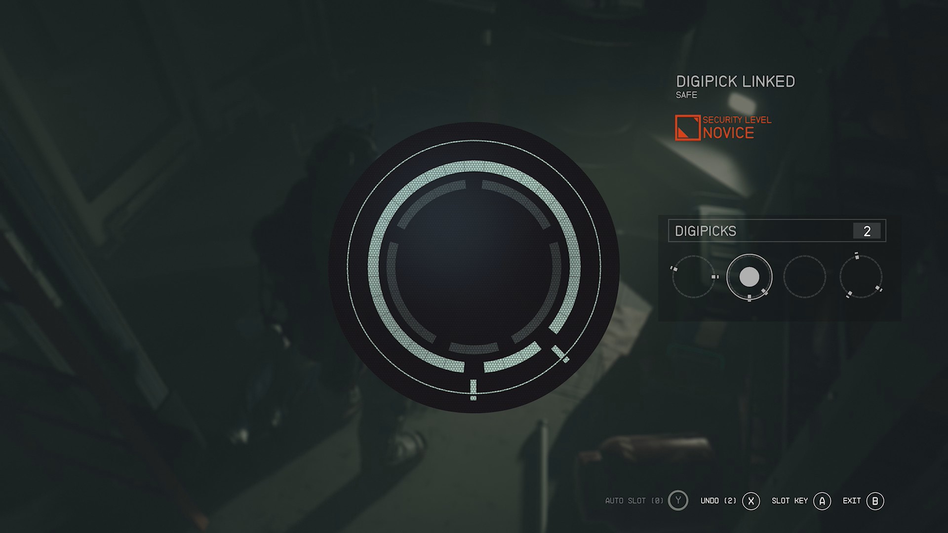 Giao diện mini-game bẻ khóa Starfield với các vòng khóa và chìa khóa