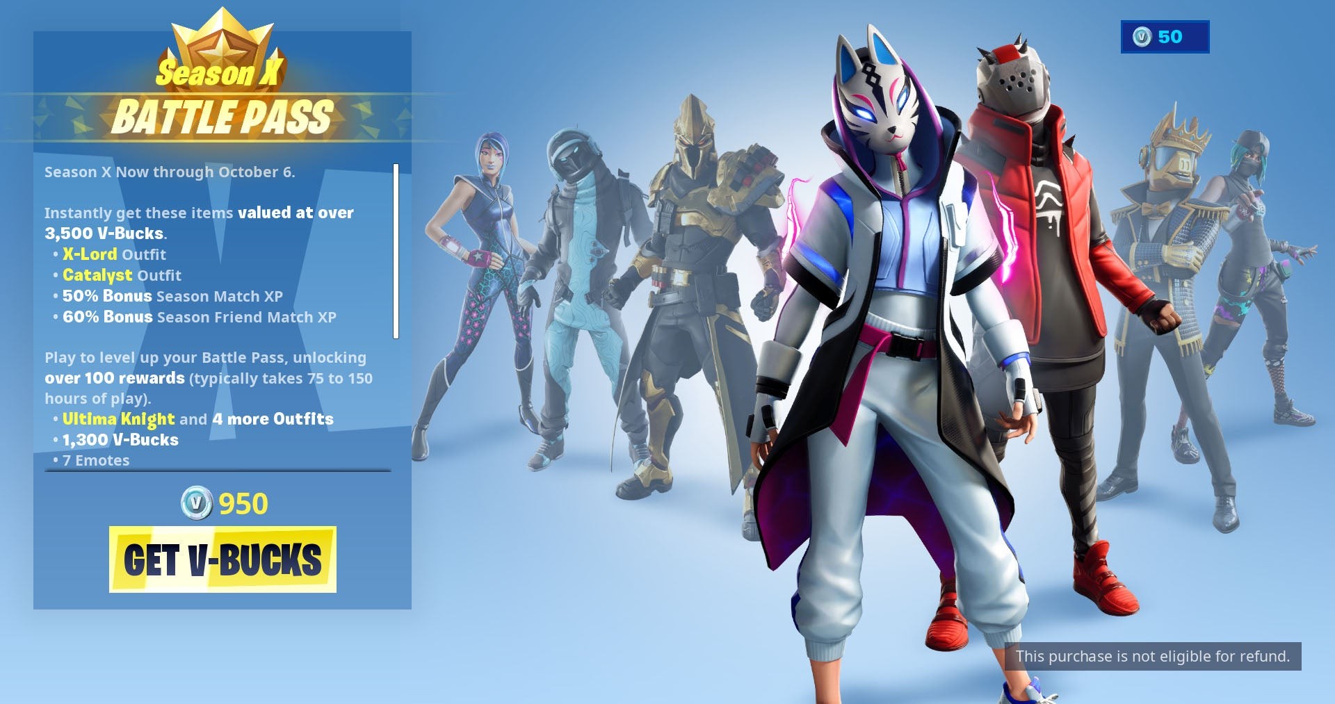 Giao diện mua Battle Pass Fortnite Mùa 10