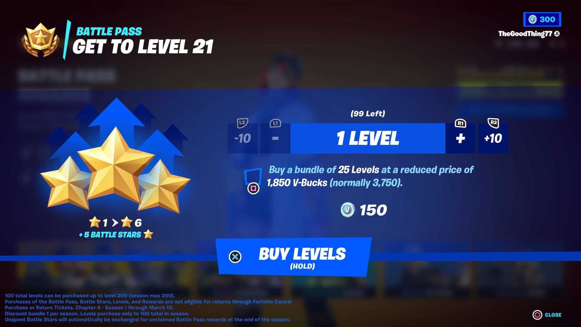 Giao diện mua cấp độ Battle Pass Fortnite bằng V-Bucks