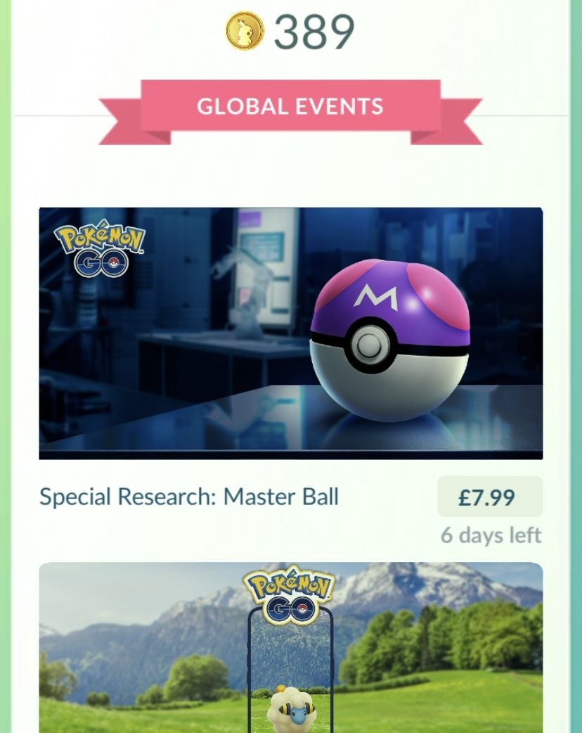 Giao diện mua Nhiệm vụ Đặc biệt Master Ball trong cửa hàng Pokémon Go