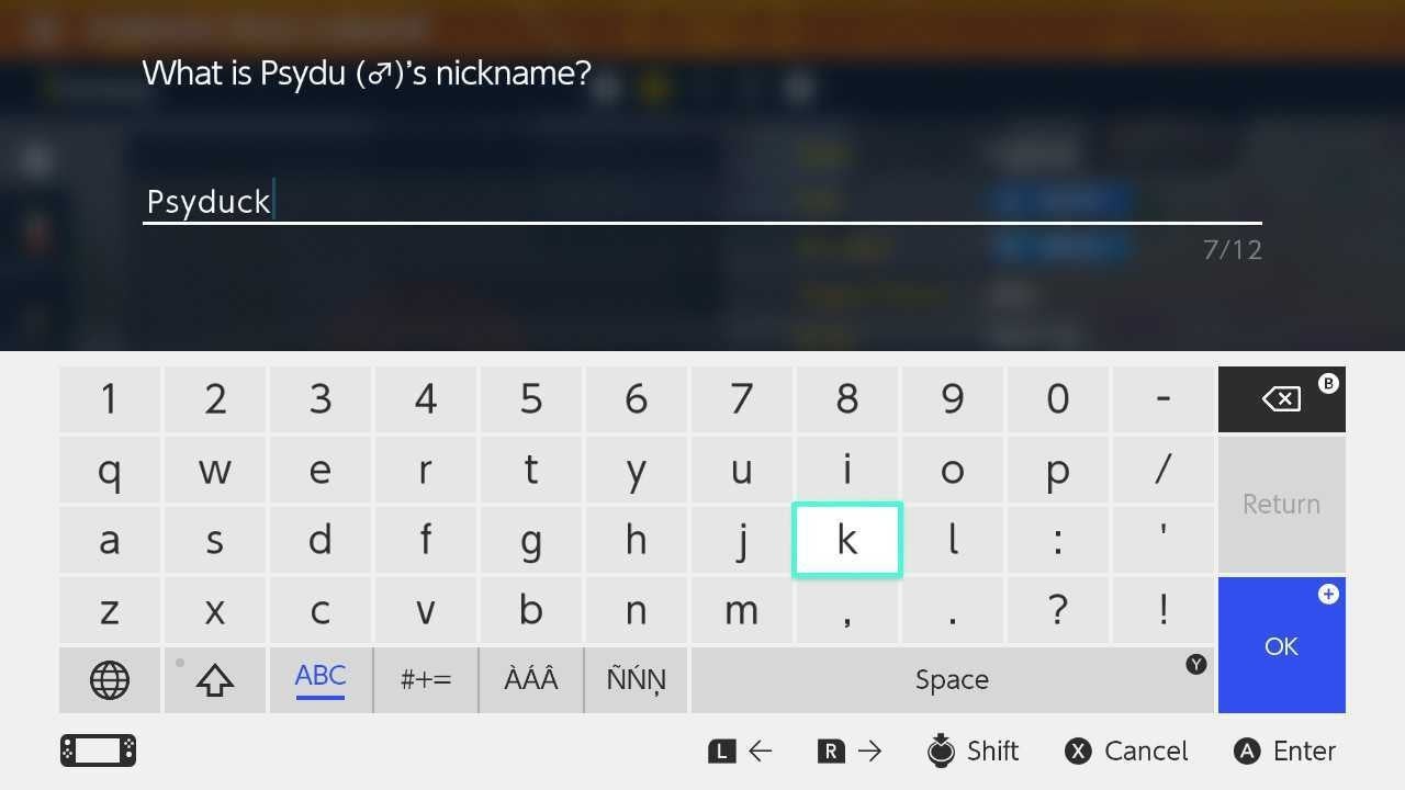 Giao diện nhập biệt danh mới cho Pokemon trong Pokemon Scarlet and Violet