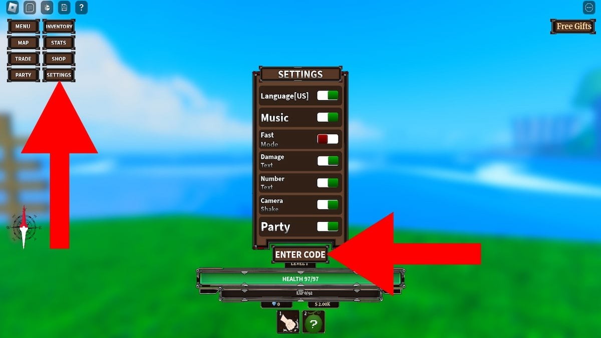 Giao diện nhập code Star Piece trong phần Settings