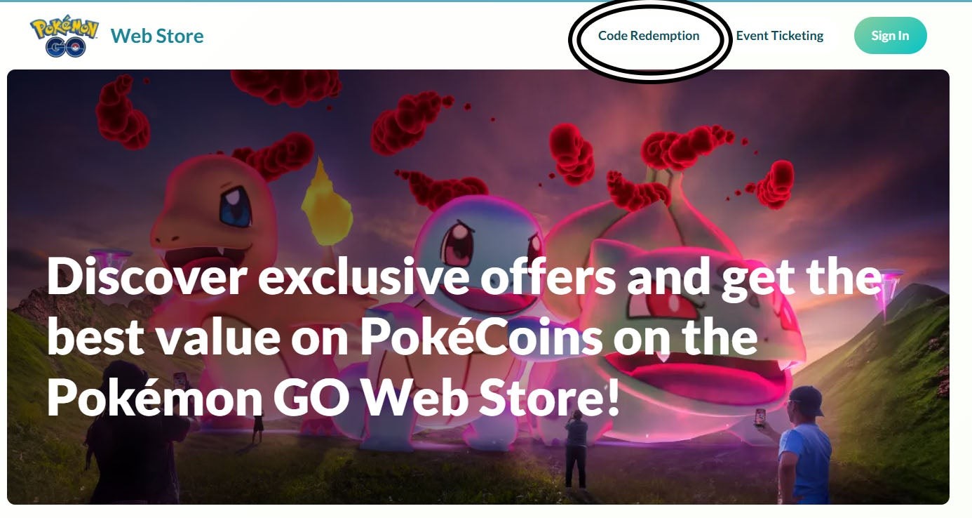 Giao diện nhập code trên cửa hàng online Pokémon Go để nhận quà